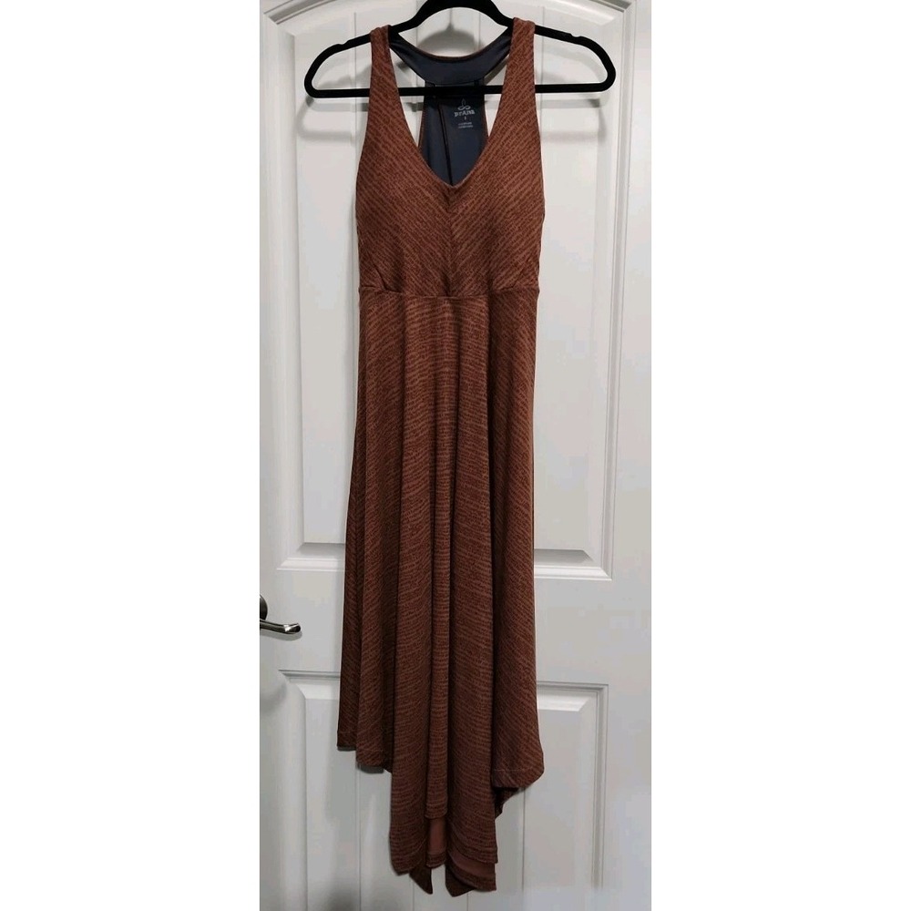 Prana Women Brown Dash Print Racerback High Low Midi Dress 1970651 Small